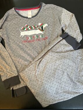 dachshund christmas pajamas - womens size M (8-10) 2 piece set - Dachshing Throu